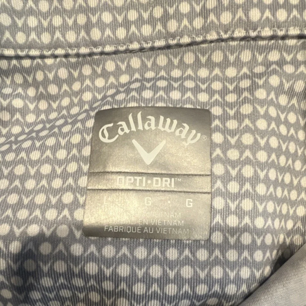 Callaway‎ Opti-Dri Moisture Wicking Geometric Gray/White Golf Polo Shirt Men's L